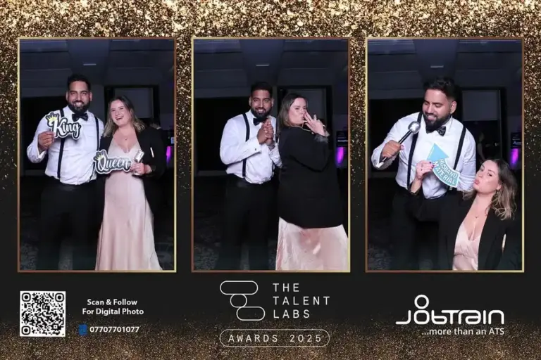 a couple posing together at private party photo booth