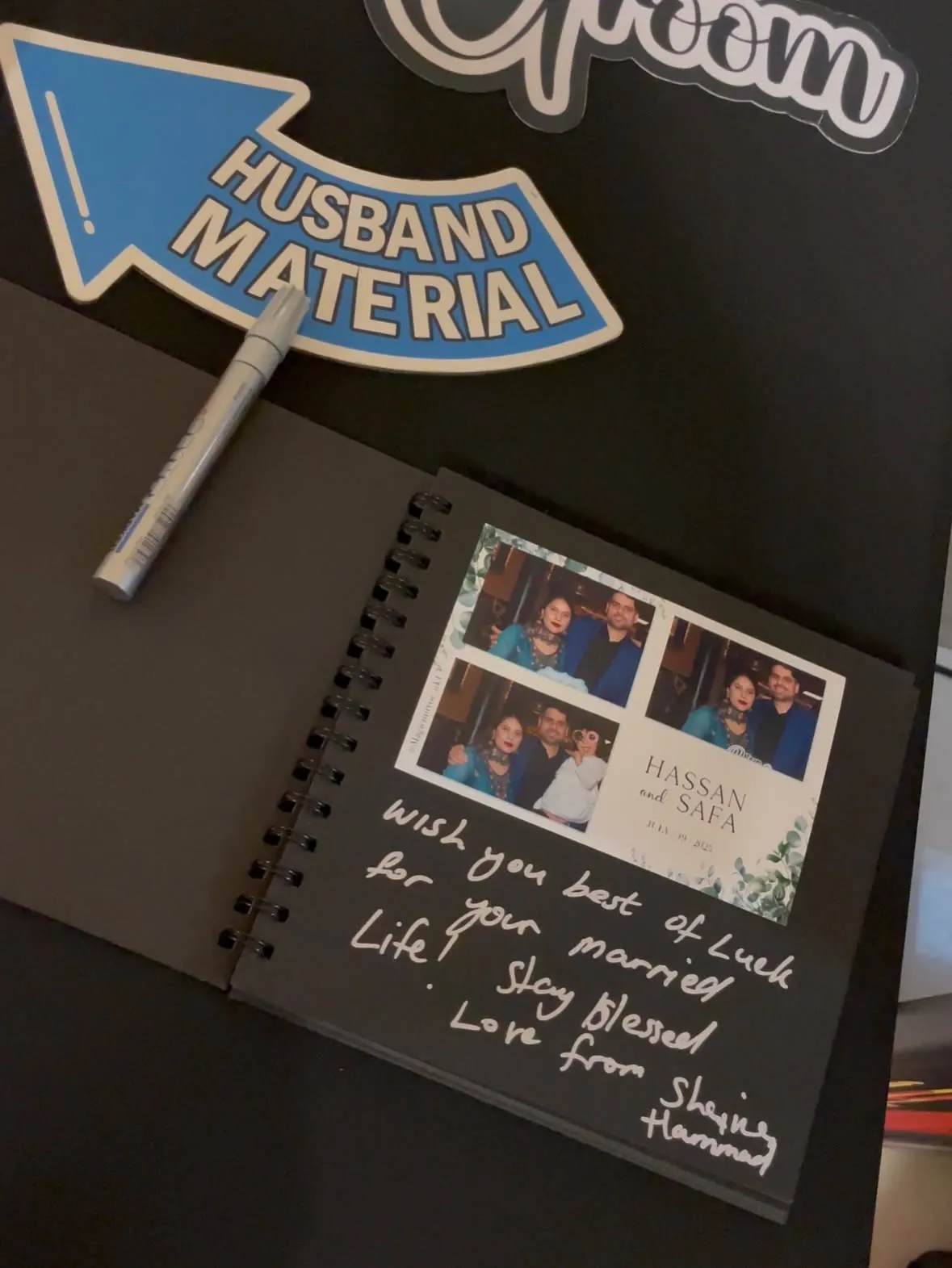 husband and wife pictures on a diary magic mirror booth hire