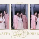 Bridesmaids celebrating inside a Magic Mirror photo booth frame